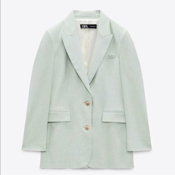 NWT ZARA FITTED BLAZER WITH GOLDEN BUTTONS LIGHT GREEN - Picture 2 of 16